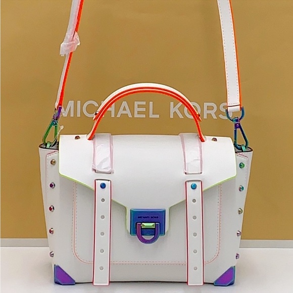 MICHAEL KORS
Manhattan Medium Contrast-Trim Leather Satchel OPTIC WHITE COLOR - Picture 7 of 16